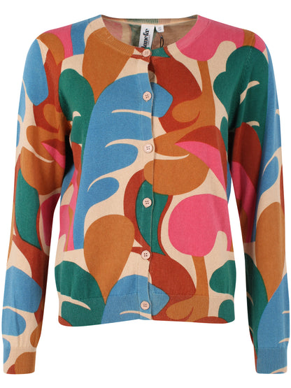 Fin cardigan i uldmix med farverigt mønster til kvinder