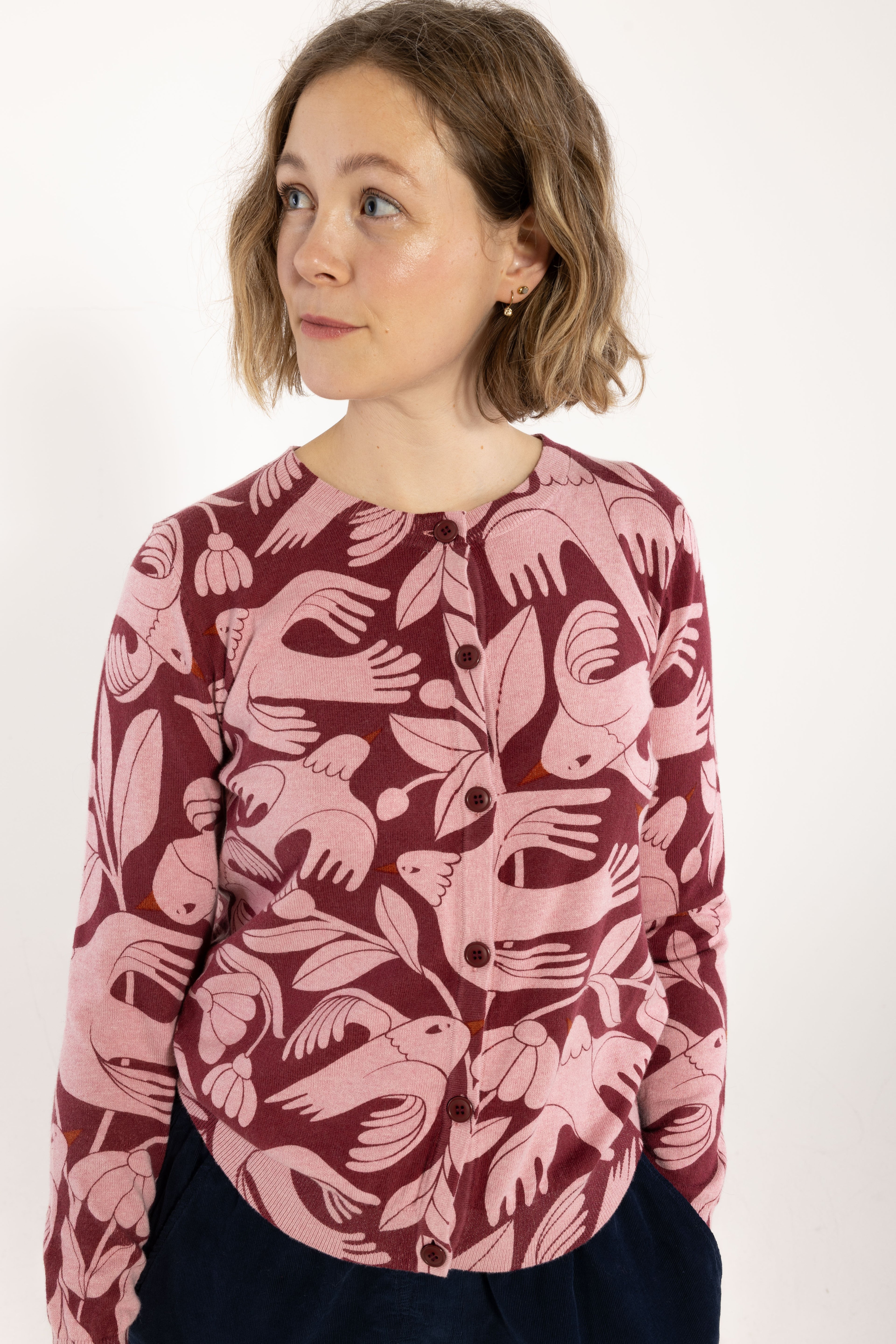 Danelife Wool-Mix AOP Cardigan Ancient Rose/Dark Cherry BIRDIEUP