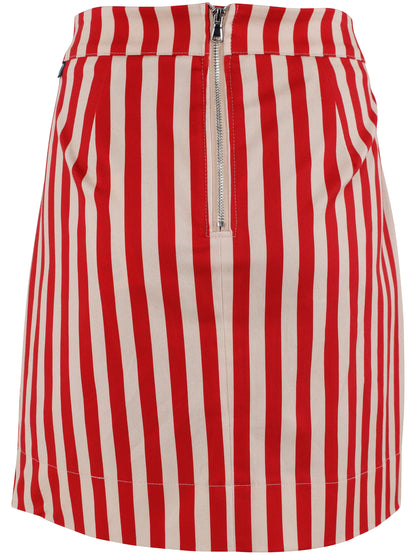 Fin kort canvasnederdel med røde og hvide striber til kvinder
