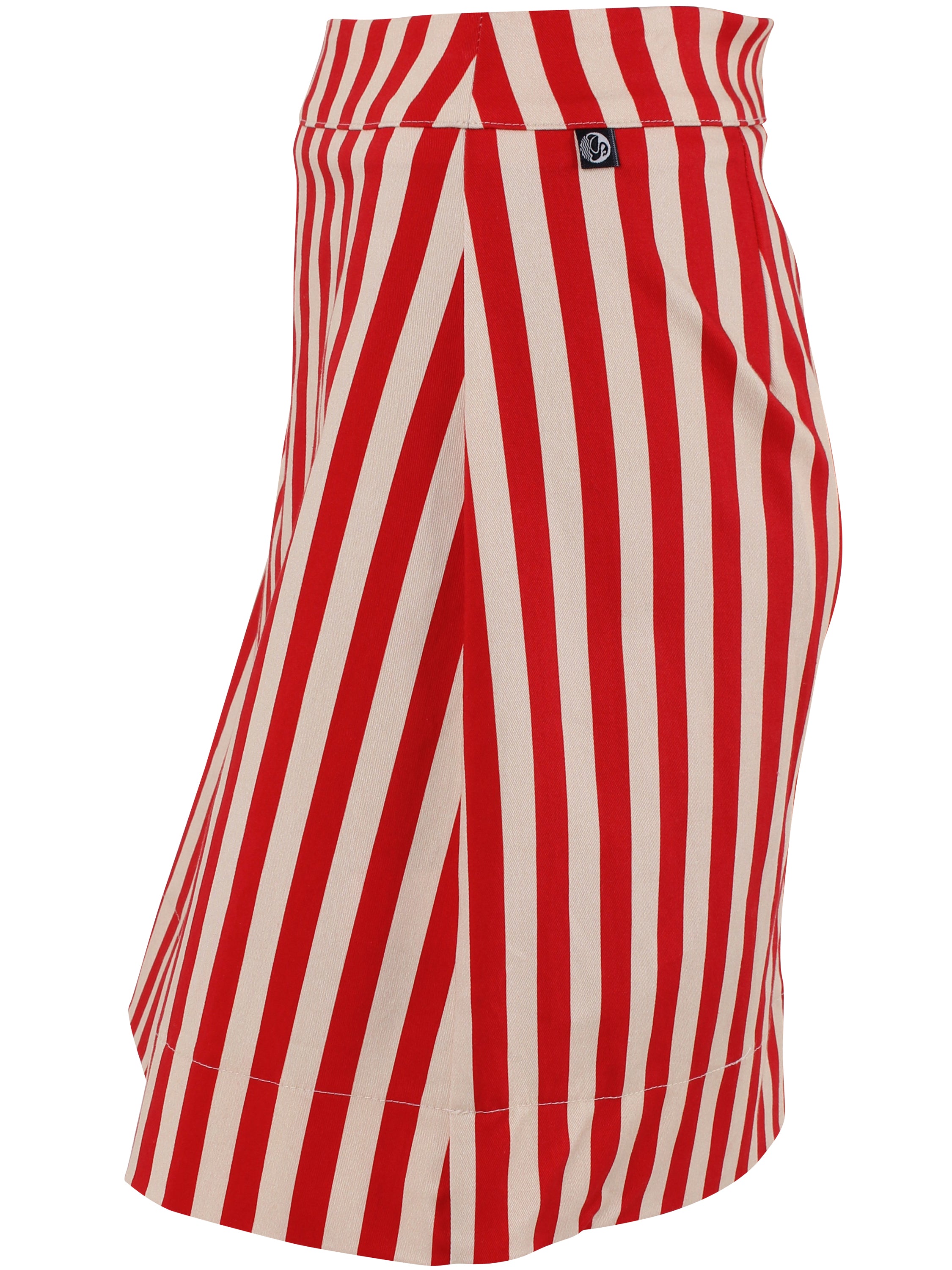 Fin kort canvasnederdel med røde og hvide striber til kvinder