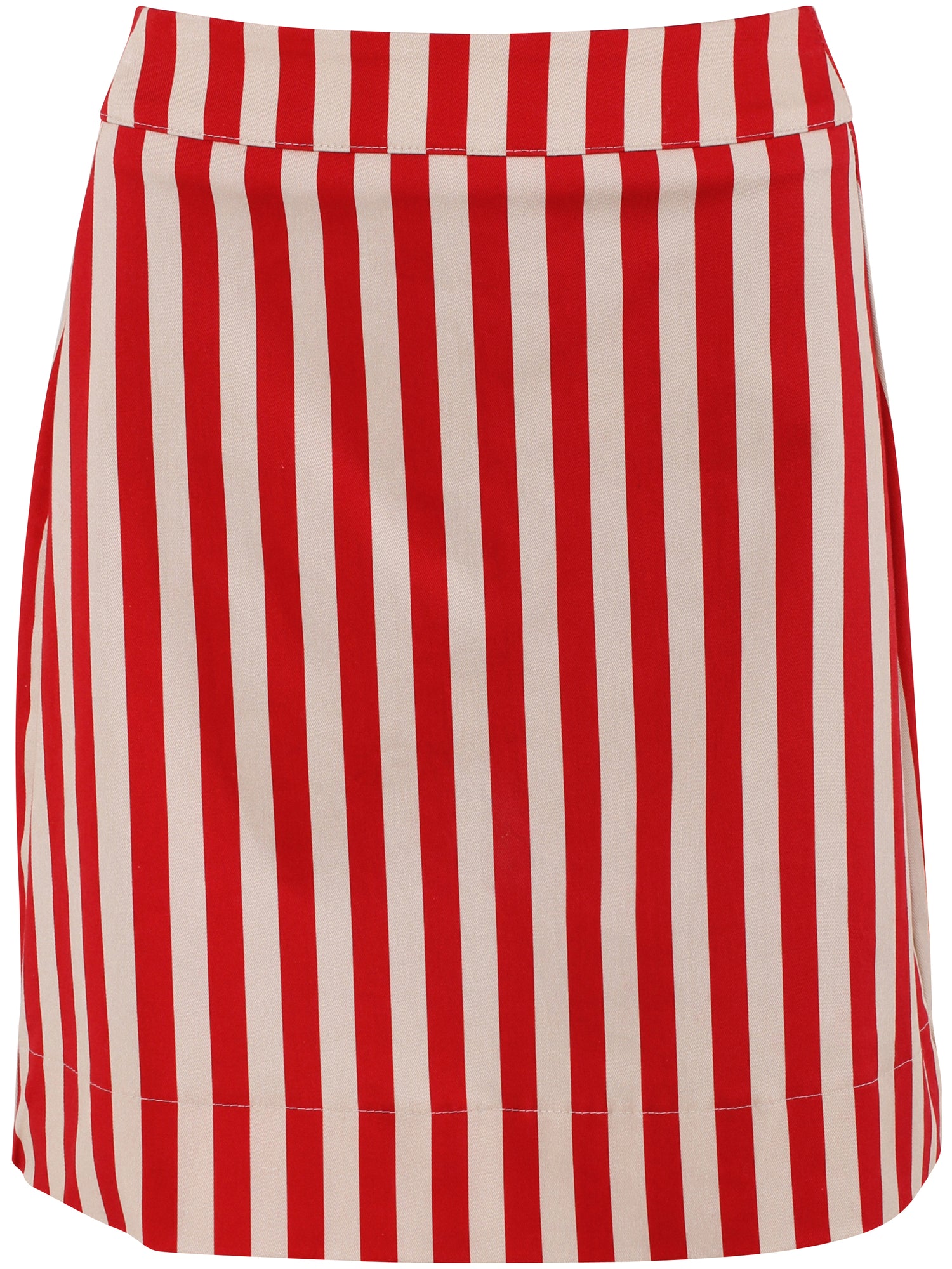 Fin kort canvasnederdel med røde og hvide striber til kvinder