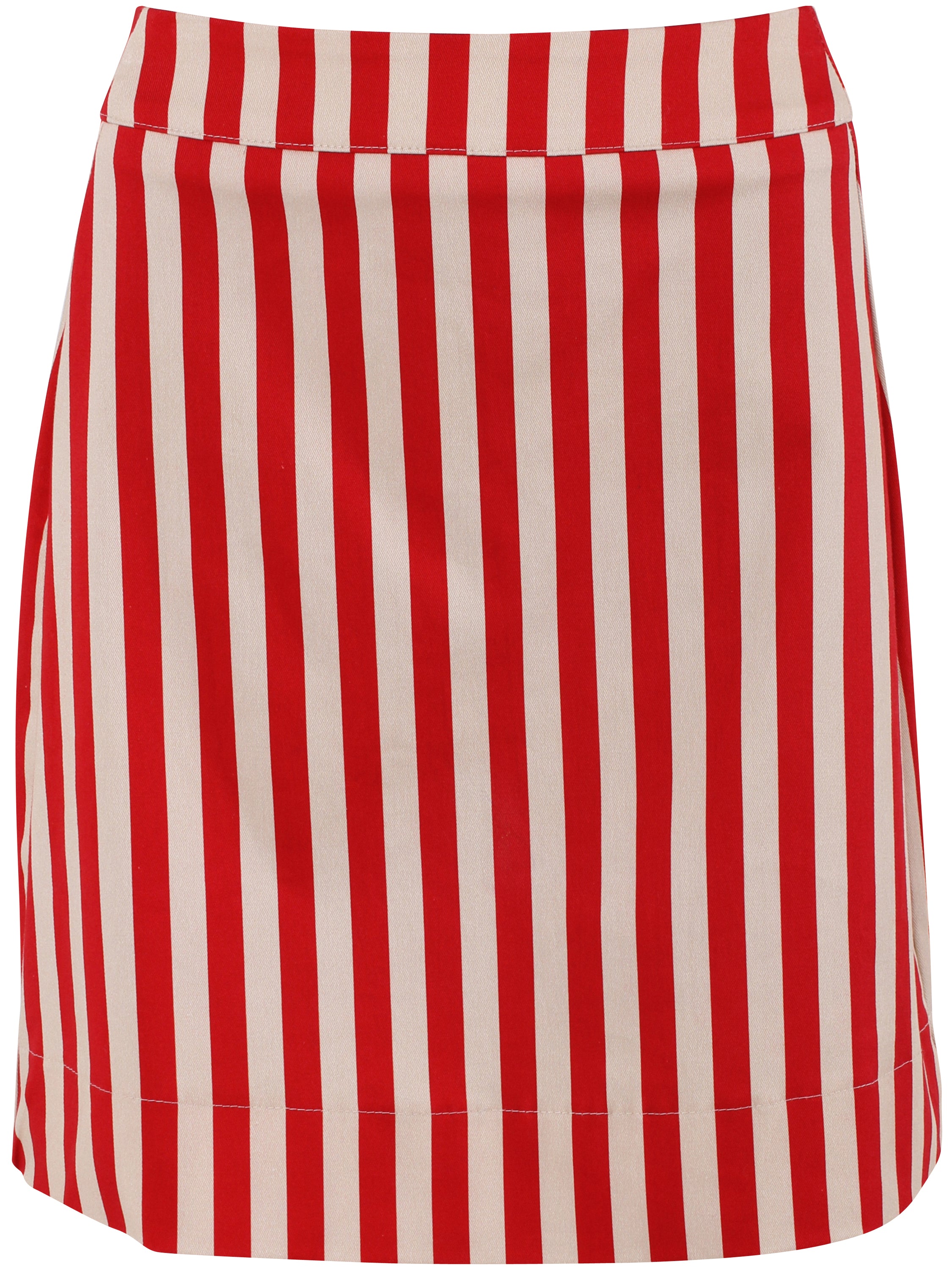 Fin kort canvasnederdel med røde og hvide striber til kvinder