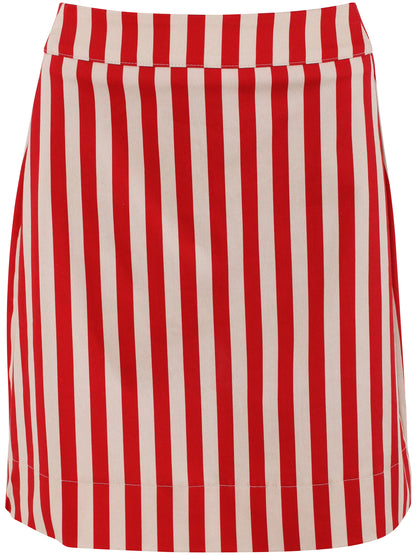 Fin kort canvasnederdel med røde og hvide striber til kvinder