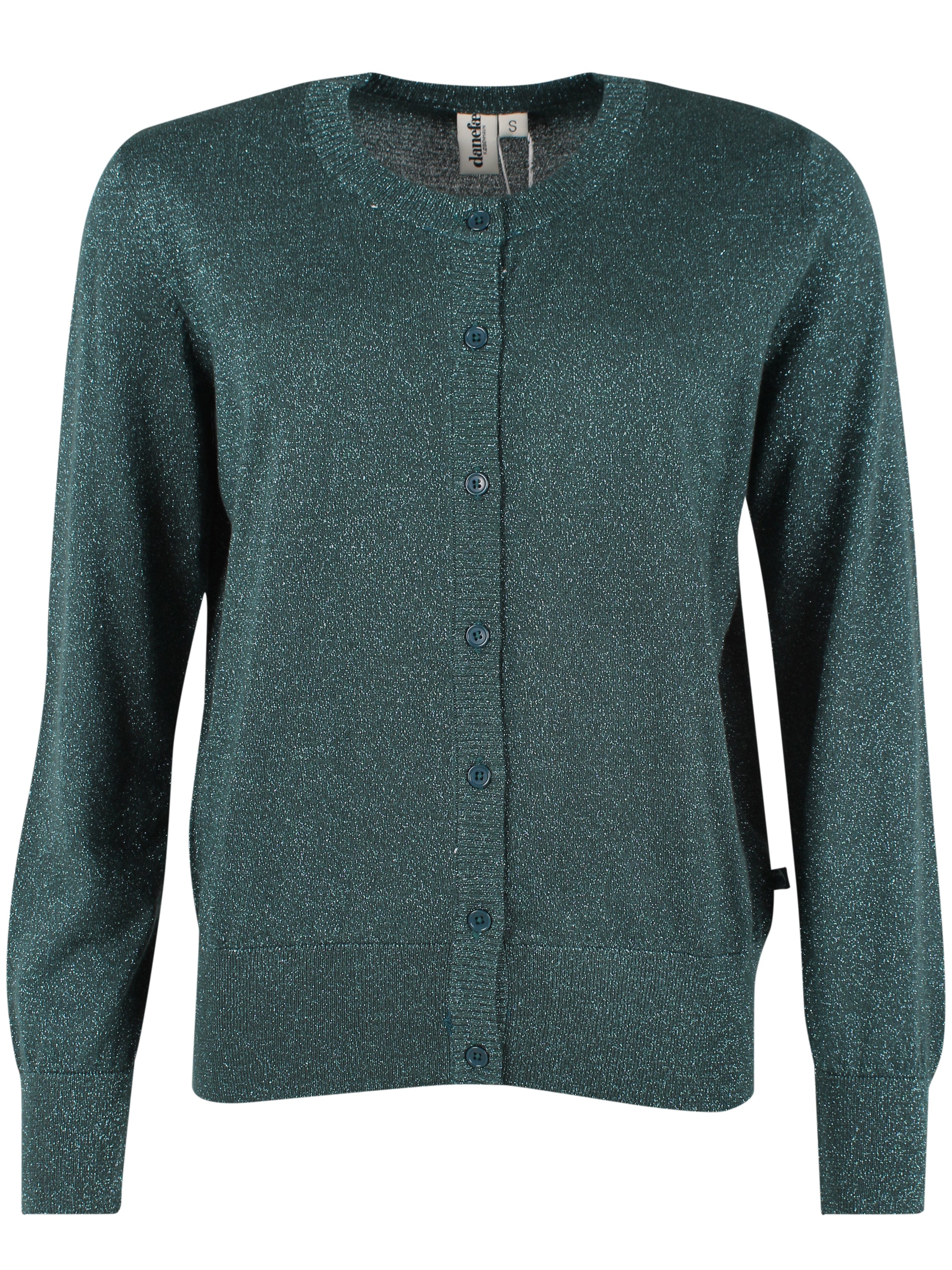 Lækker mørkegrøn cardigan med glitter og rund hals til kvinder