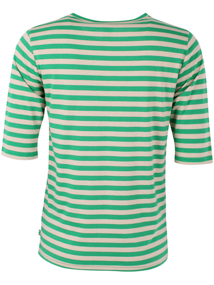 Lækker t-shirt med striber i grøn og beige til kvinder