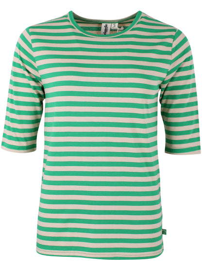 Lækker t-shirt med striber i grøn og beige til kvinder