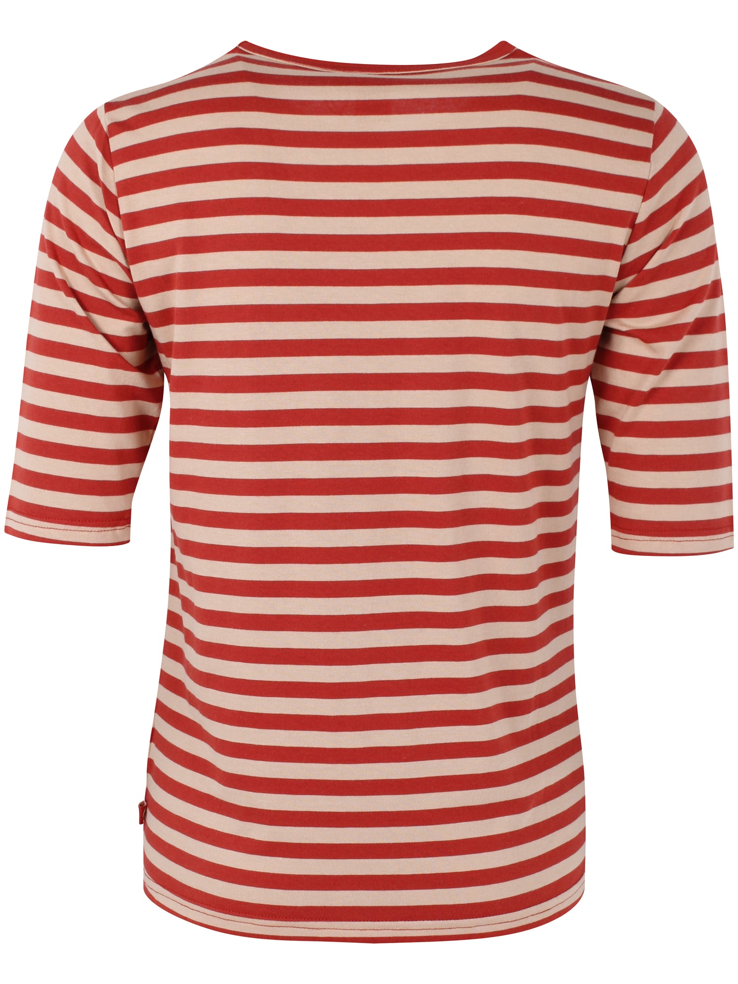 Lækker t-shirt med striber i brændt rød og varm sandfarve til kvinder