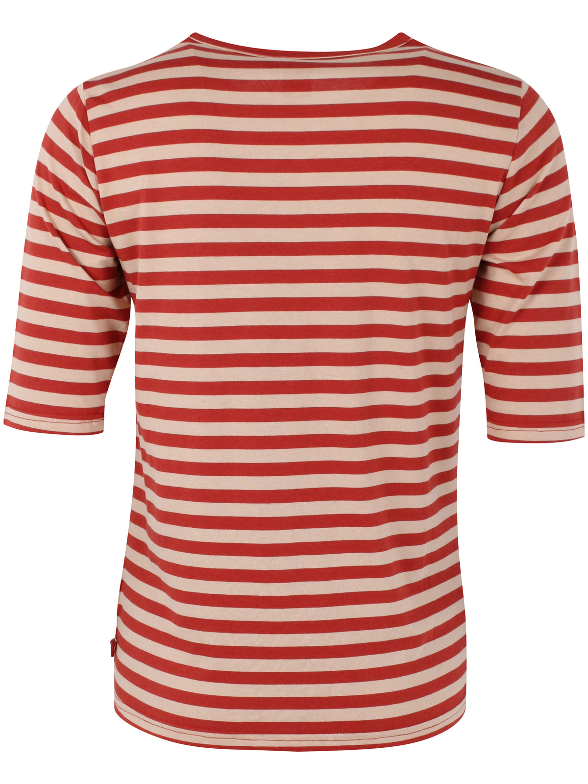 Lækker t-shirt med striber i brændt rød og varm sandfarve til kvinder