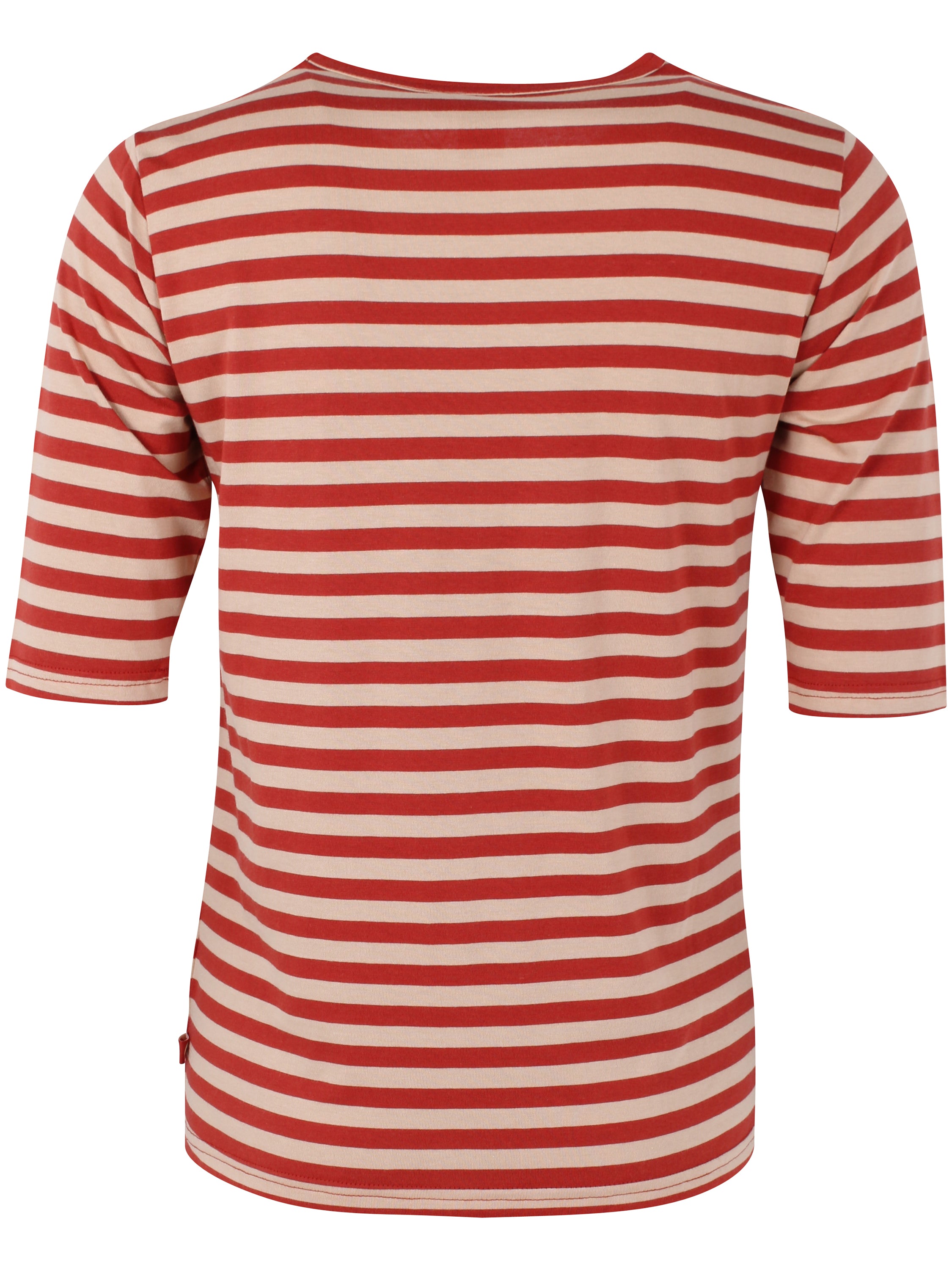 Lækker t-shirt med striber i brændt rød og varm sandfarve til kvinder