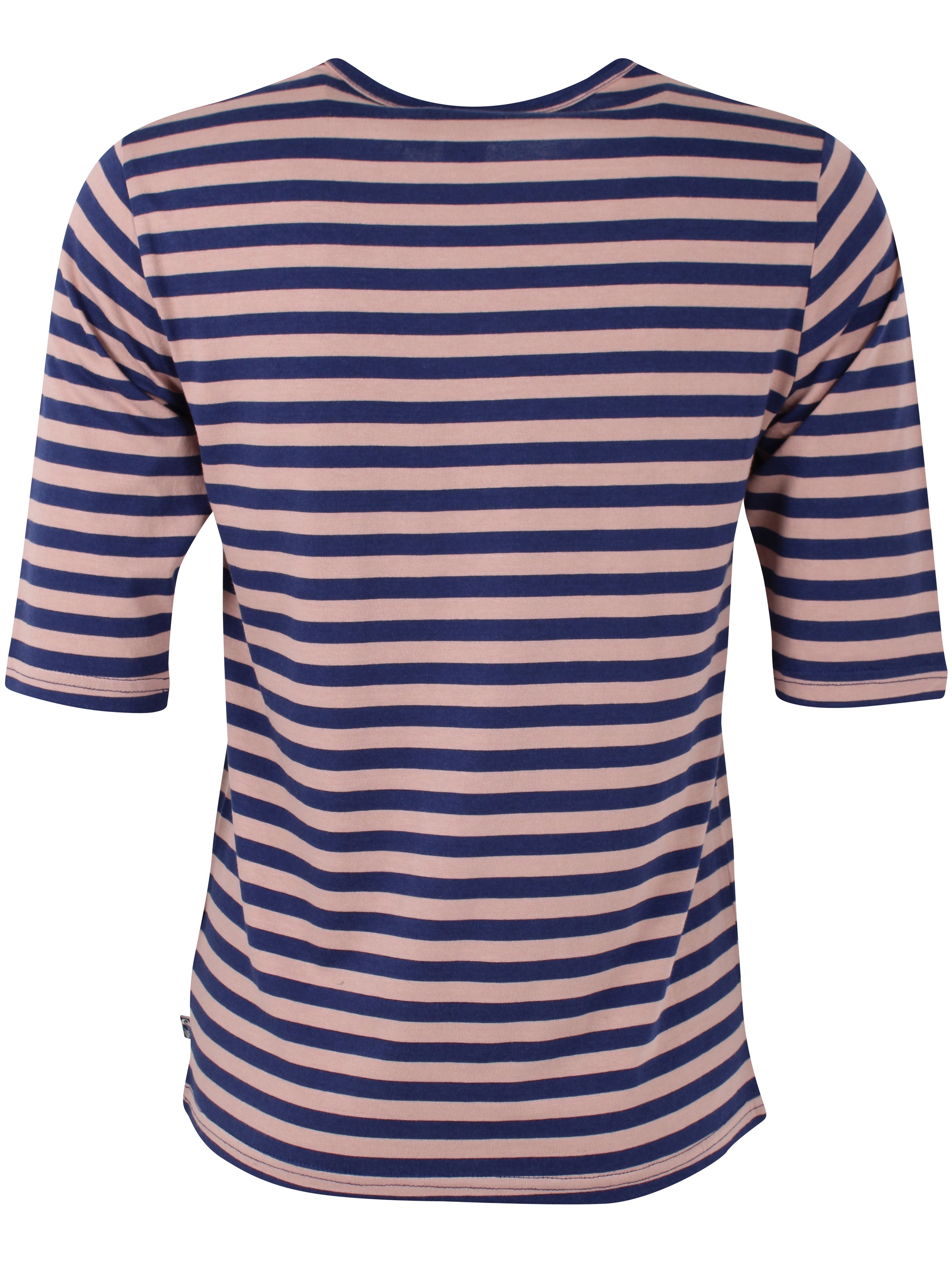 Lækker t-shirt med striber i mørkeblå og støvet rosa til kvinder