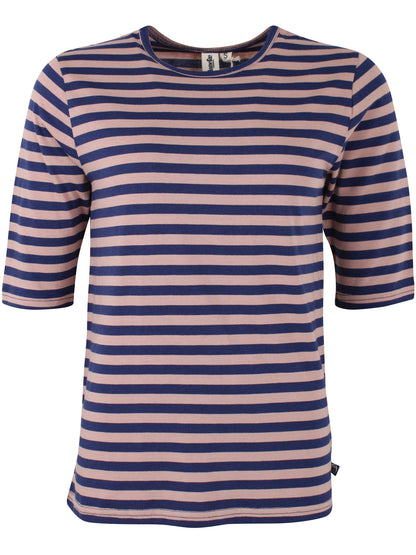 Lækker t-shirt med striber i mørkeblå og støvet rosa til kvinder