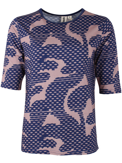 Lækker t-shirt med mønster i mørkeblå og støvet rosa til kvinder