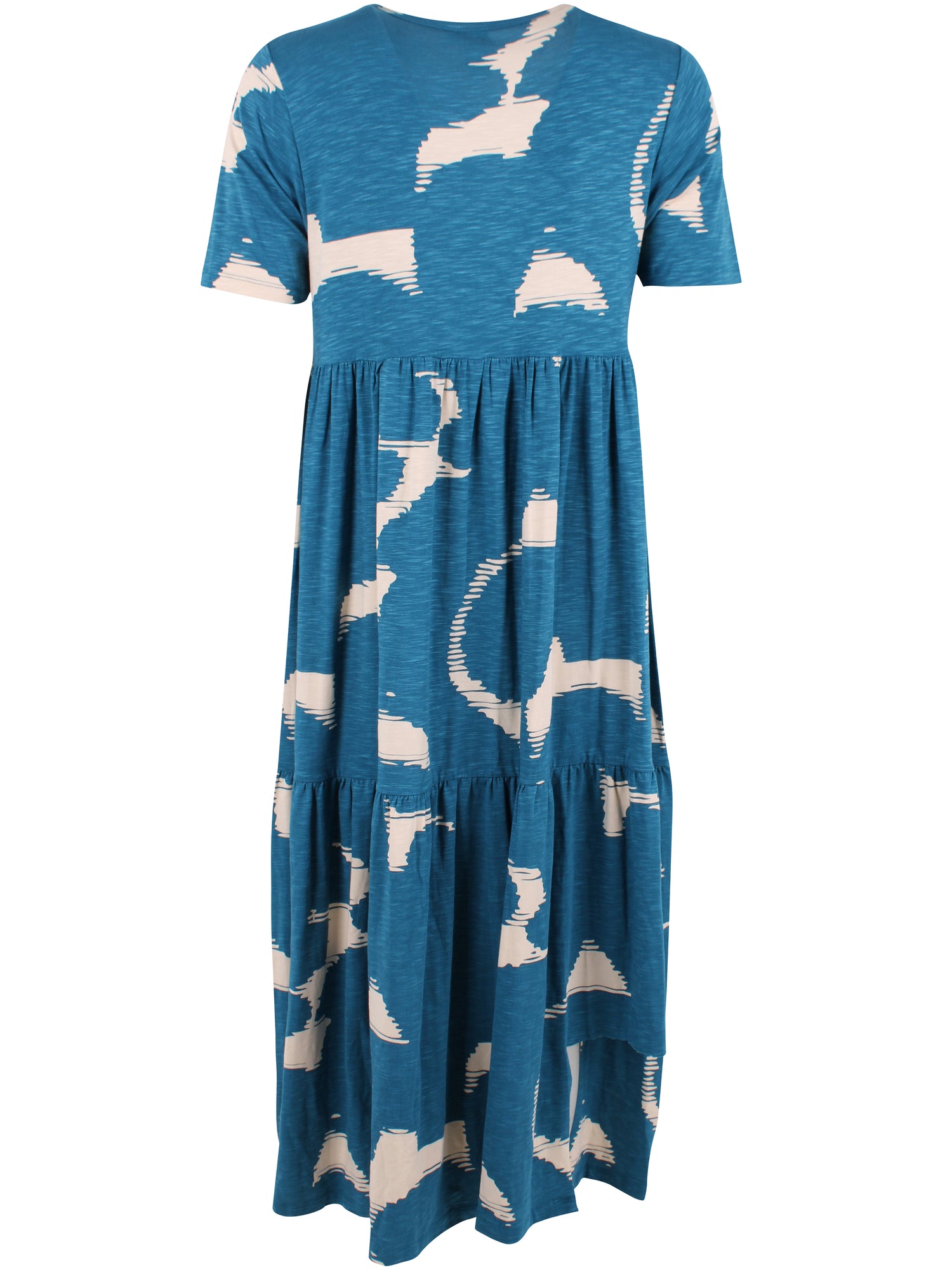 Skøn kjole med mønster i varm blå og lys beige til kvinder