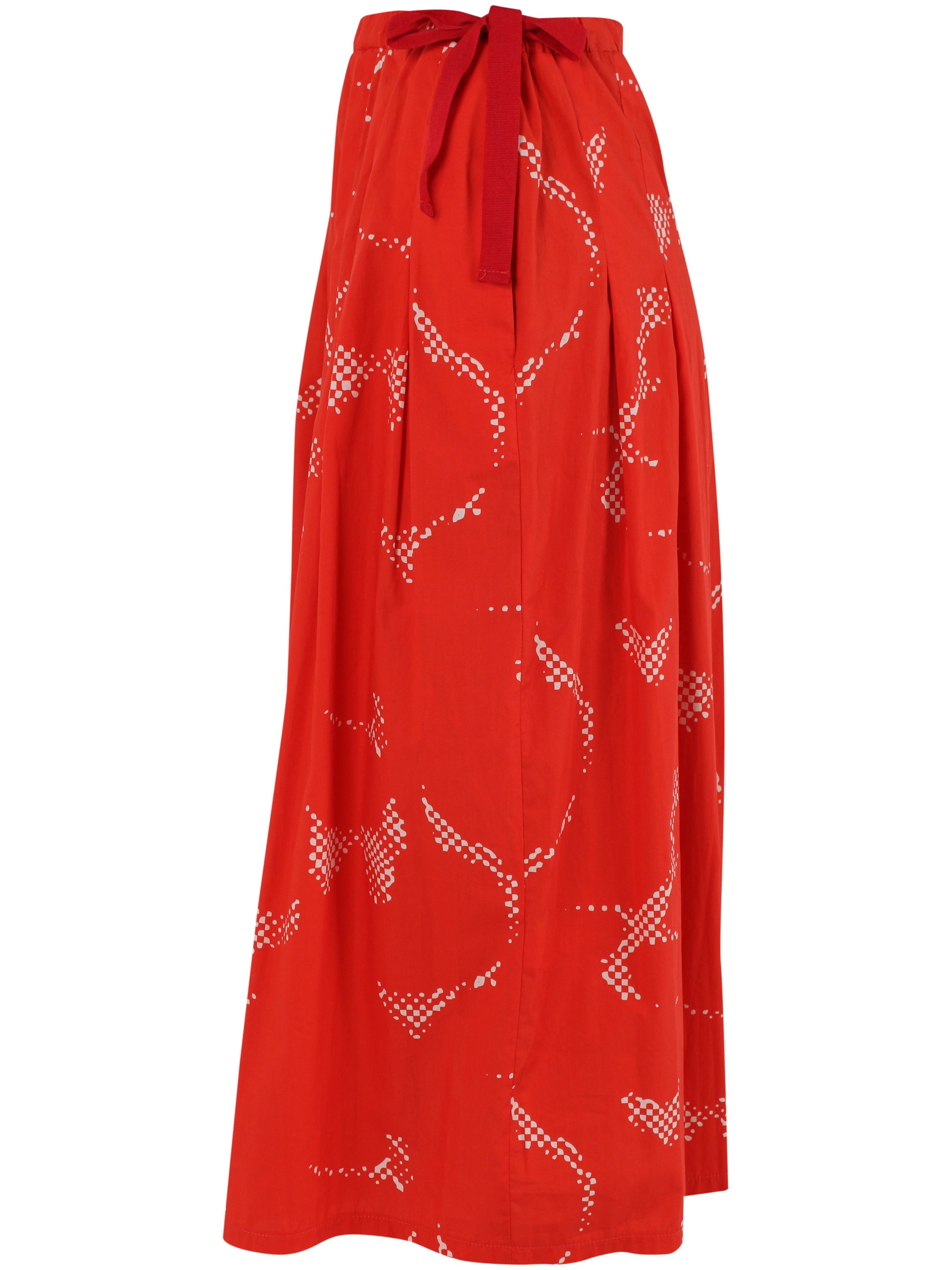 Flot nederdel i rødt og hvidt mønster til kvinder