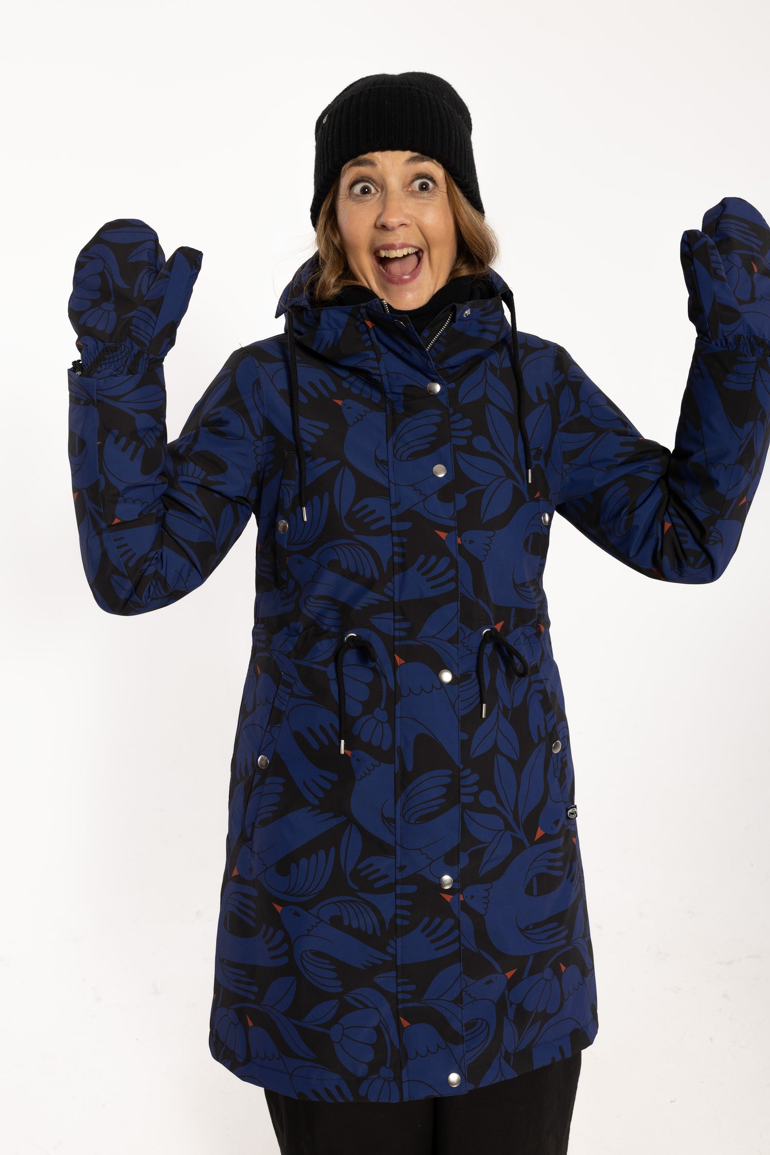 Danenora AOP Winter Parka Black/Deep Blue BIRDIEUP