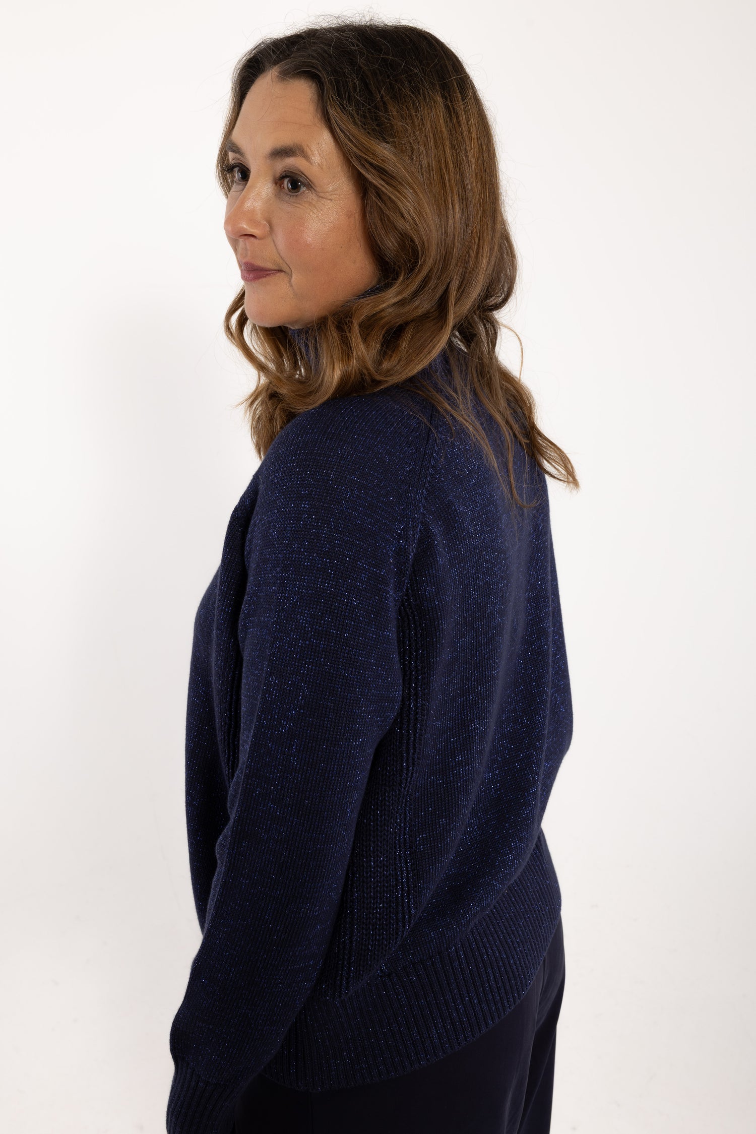 Danenorma Highneck Glitter Sweater Dark Navy