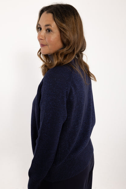 Danenorma Highneck Glitter Sweater Dark Navy