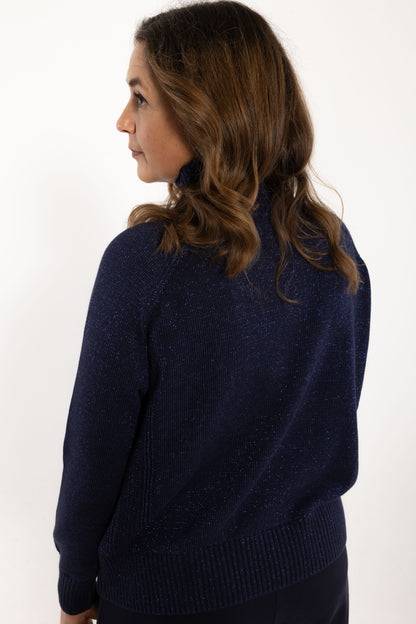 Danenorma Highneck Glitter Sweater Dark Navy