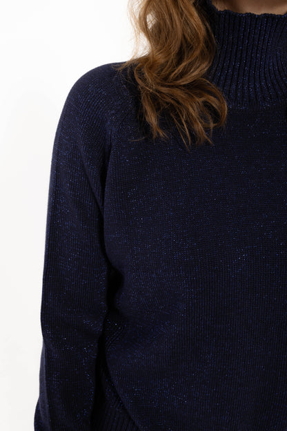 Danenorma Highneck Glitter Sweater Dark Navy