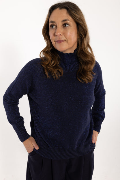 Danenorma Highneck Glitter Sweater Dark Navy