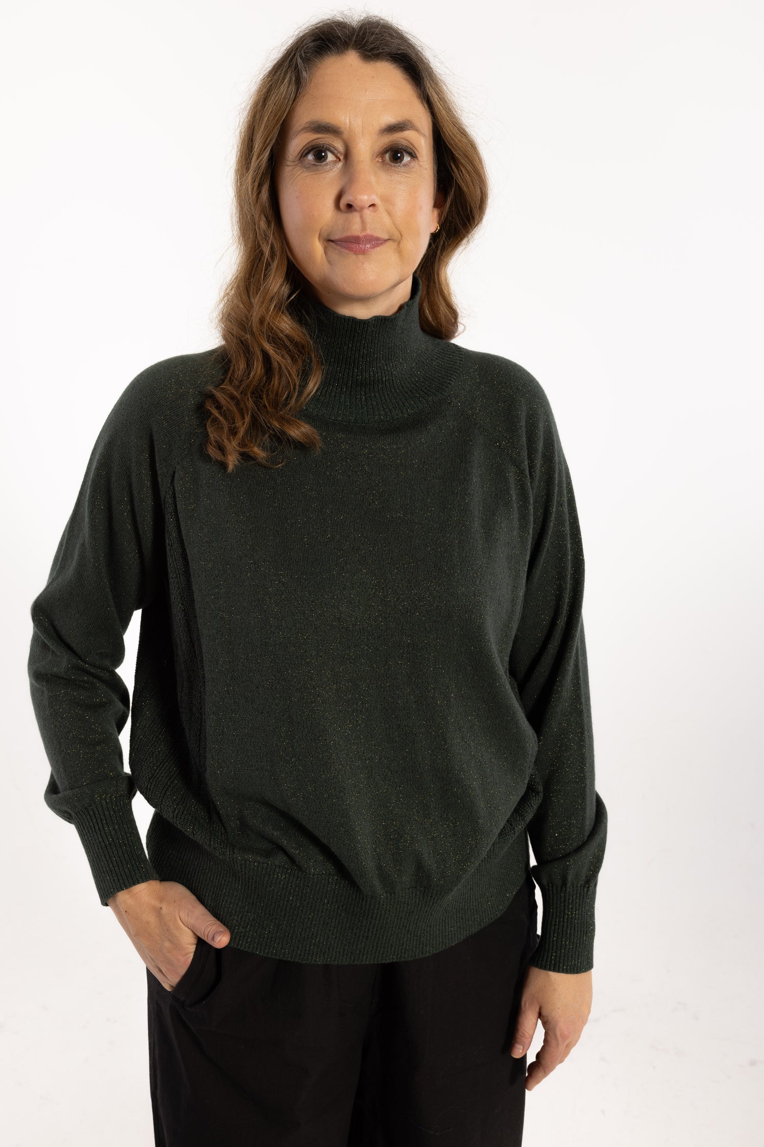 Danenorma Highneck Wool-Mix Glitter Sweater Dark Army