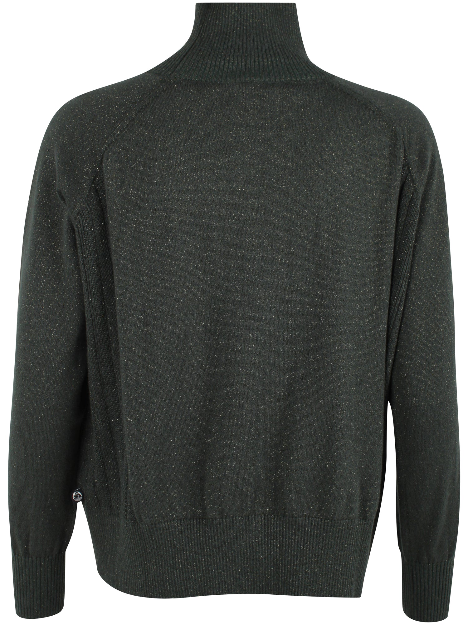 Flot højhalset sweater i armygrøn med glittereffekt i uldblanding til kvinder