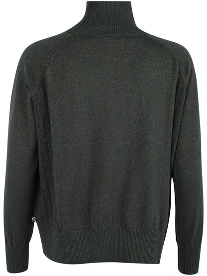 Flot højhalset sweater i armygrøn med glittereffekt i uldblanding til kvinder