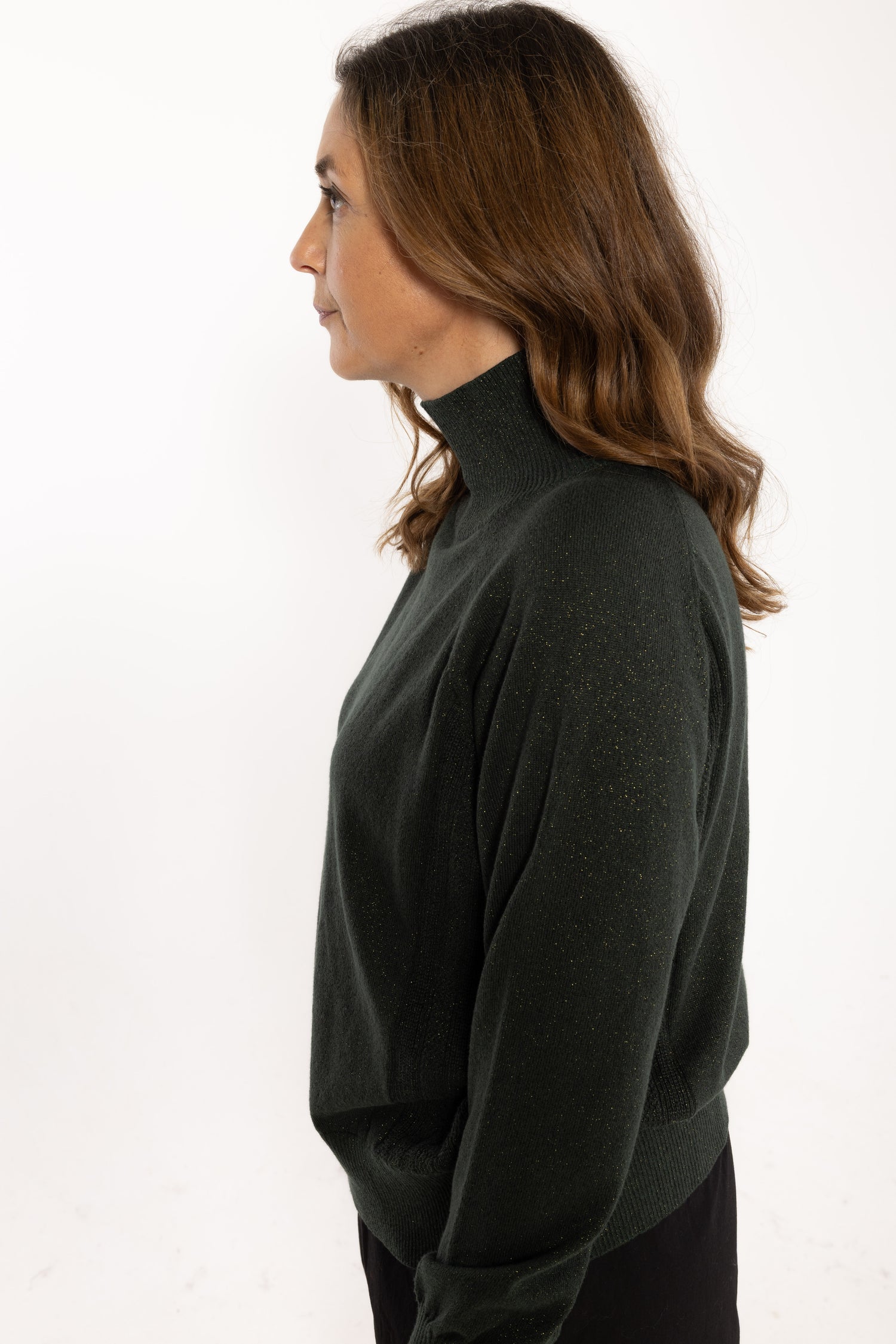 Danenorma Highneck Wool-Mix Glitter Sweater Dark Army