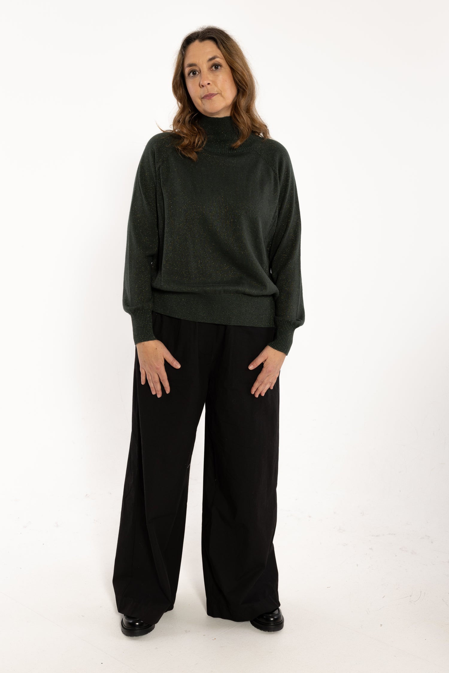 Danenorma Highneck Wool-Mix Glitter Sweater Dark Army