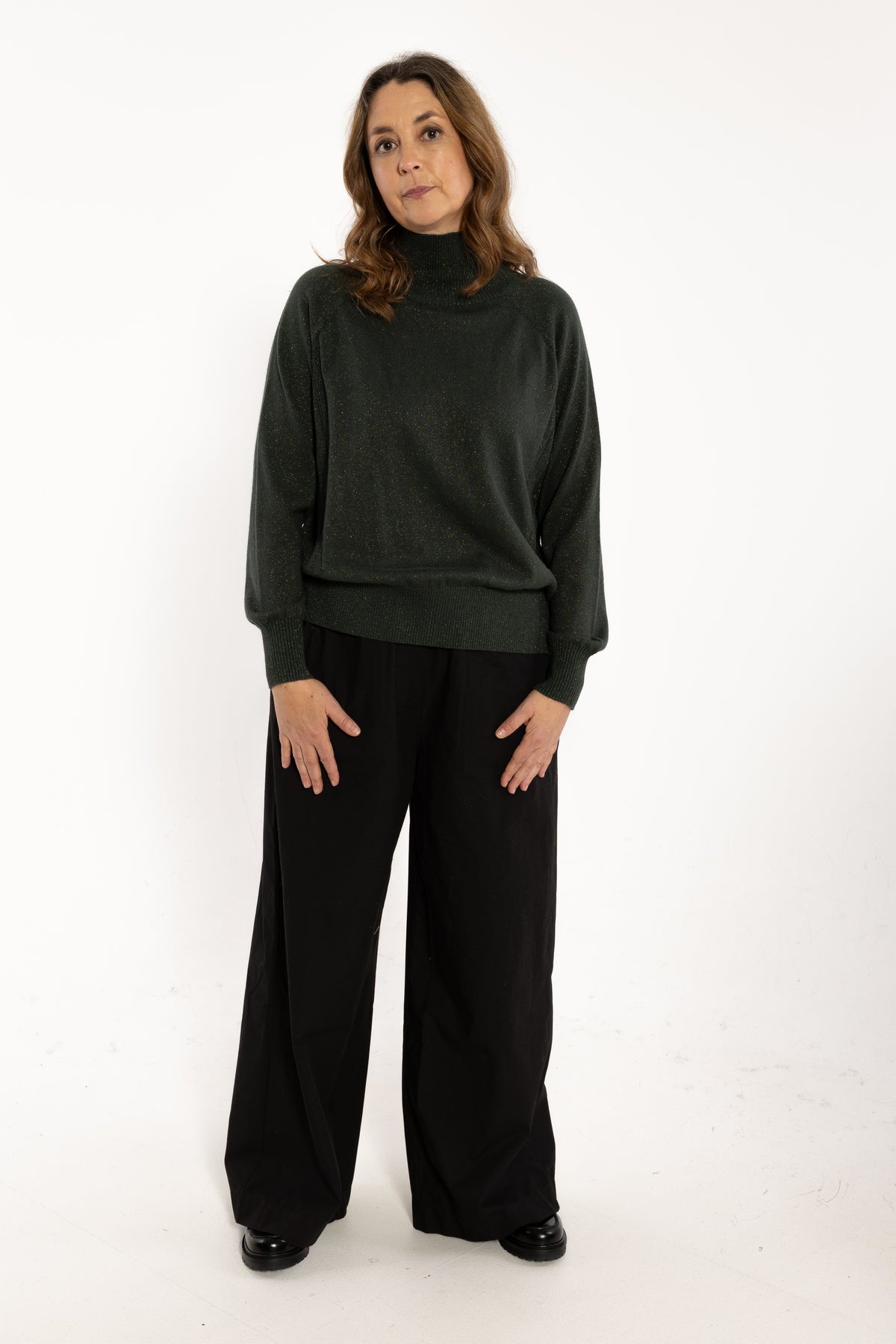 Danenorma Highneck Wool-Mix Glitter Sweater Dark Army