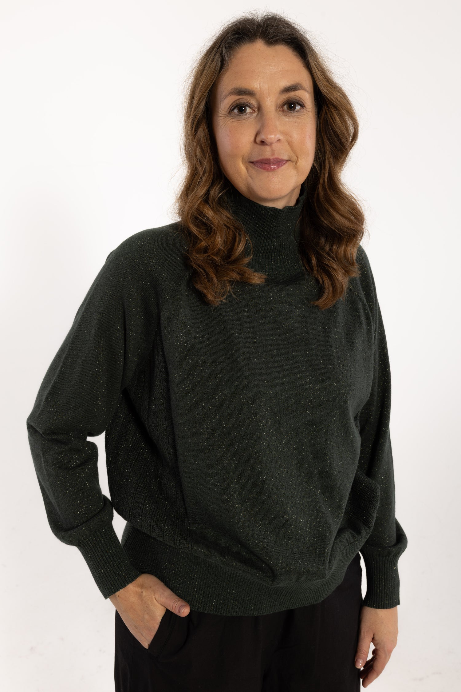 Danenorma Highneck Wool-Mix Glitter Sweater Dark Army