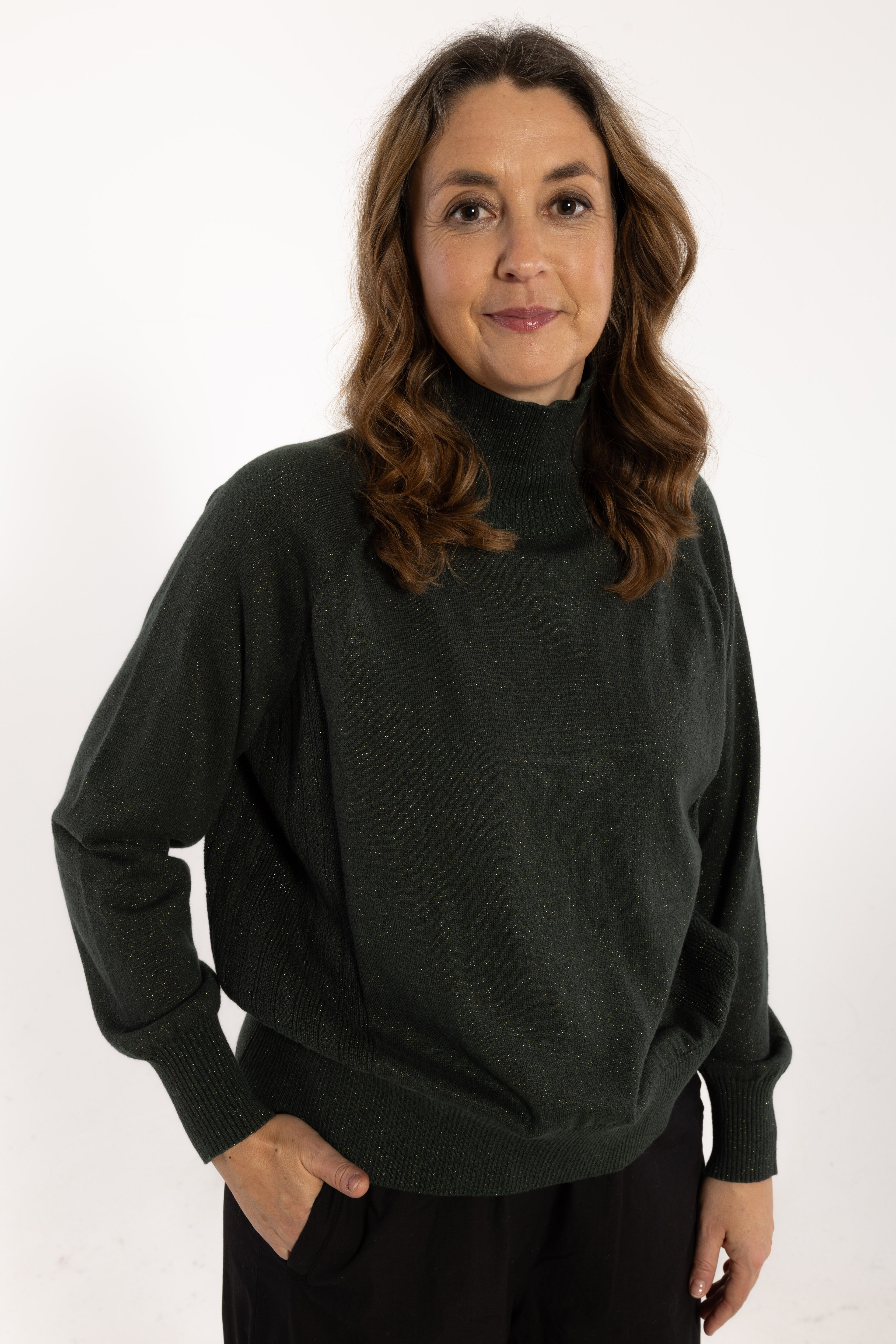 Danenorma Highneck Wool-Mix Glitter Sweater Dark Army