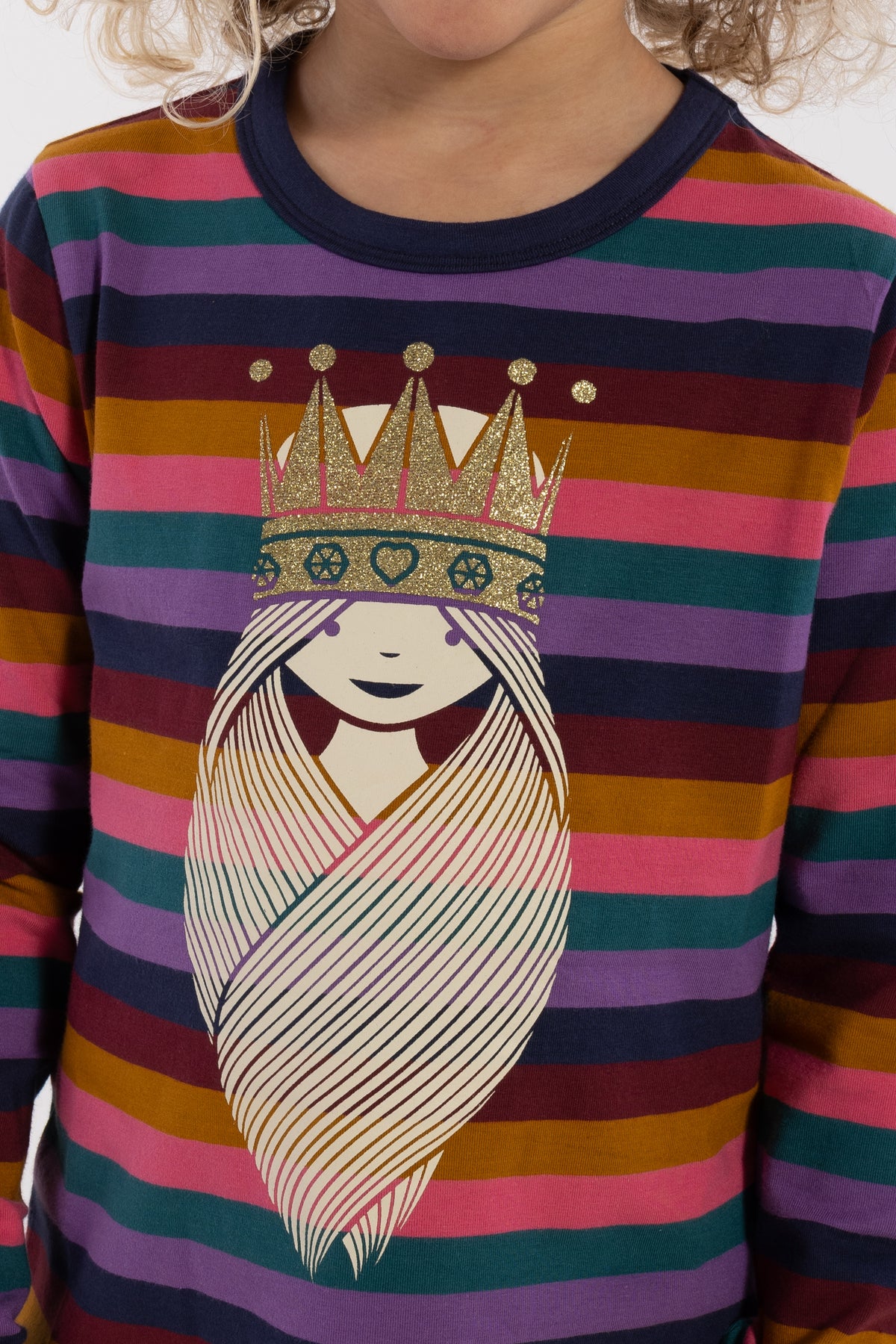 Stribet bluse i bomuld til børn med print af prinsesse