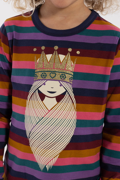 Stribet bluse i bomuld til børn med print af prinsesse