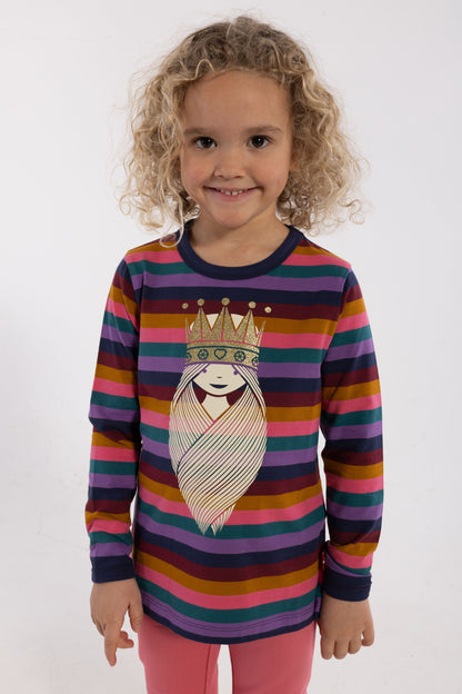 Stribet bluse i bomuld til børn med print af prinsesse