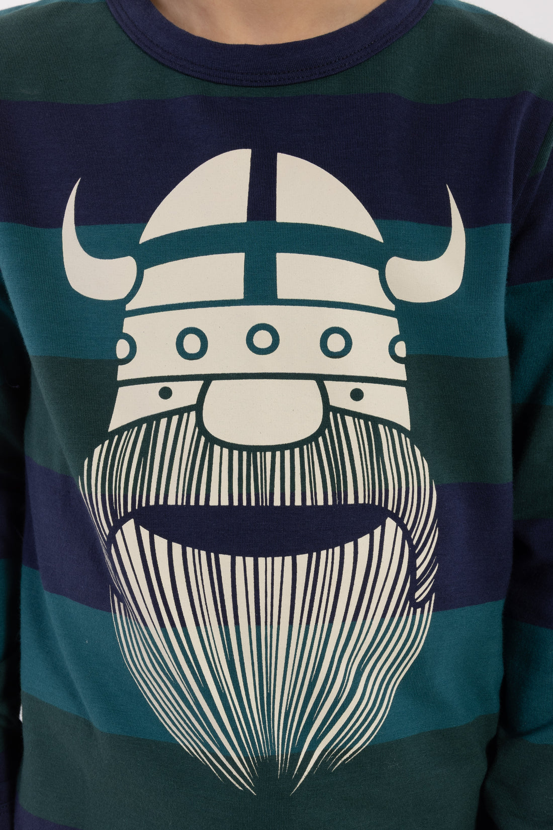 Stribet bluse i bomuldsblanding til børn med print af vikingen Erik