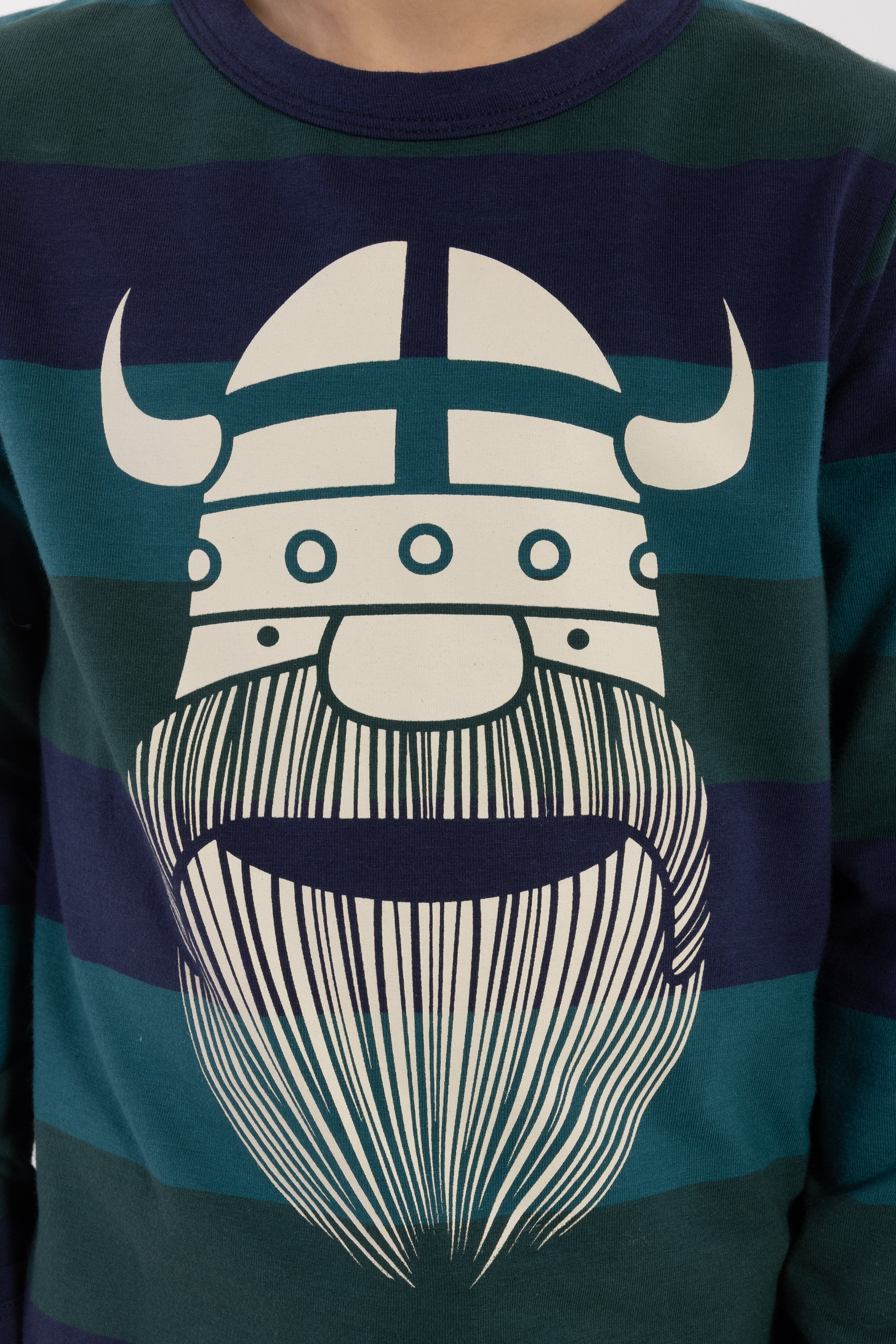 Stribet bluse i bomuldsblanding til børn med print af vikingen Erik