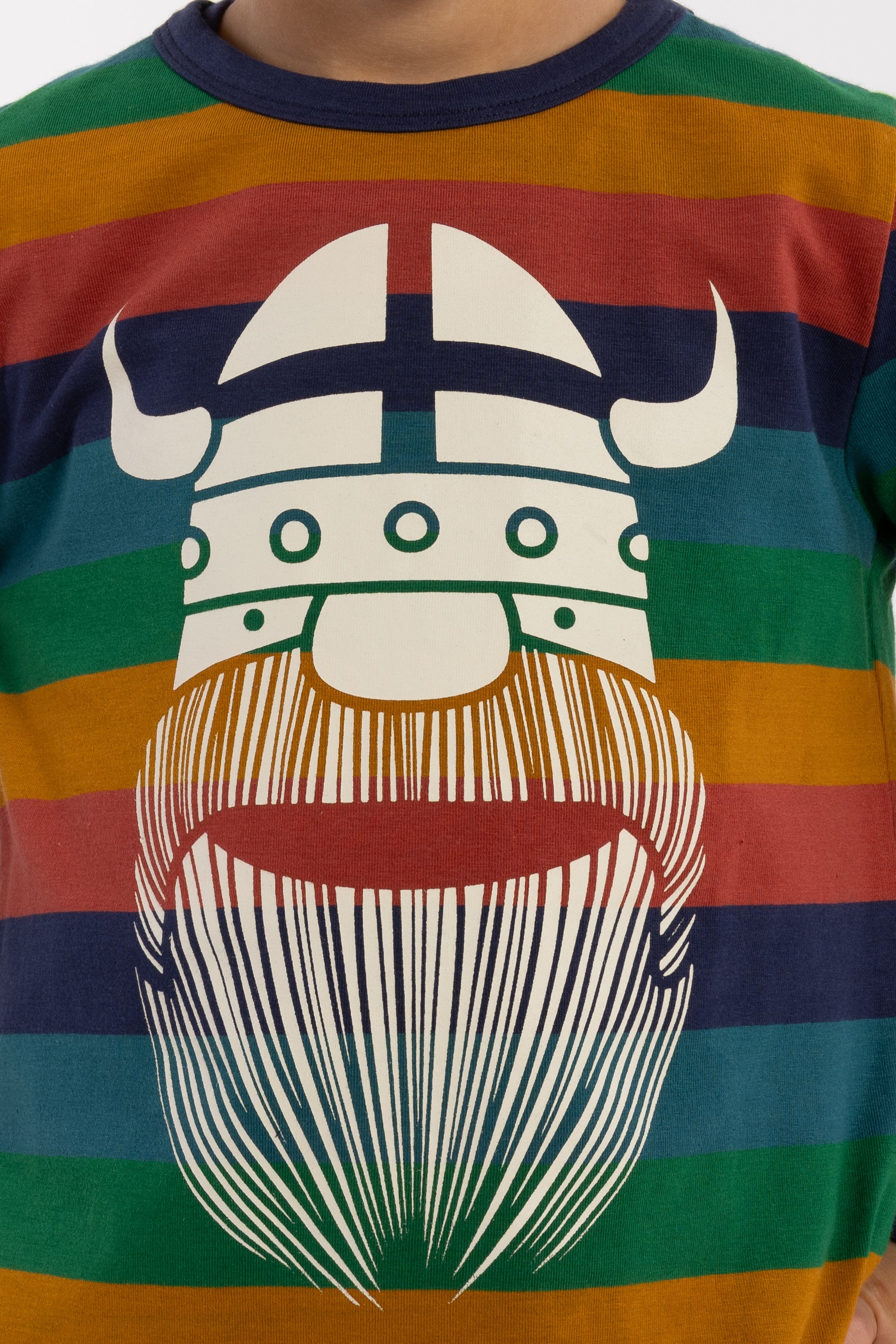 Stribet bluse i bomuldsblanding til børn med print af vikingen Erik