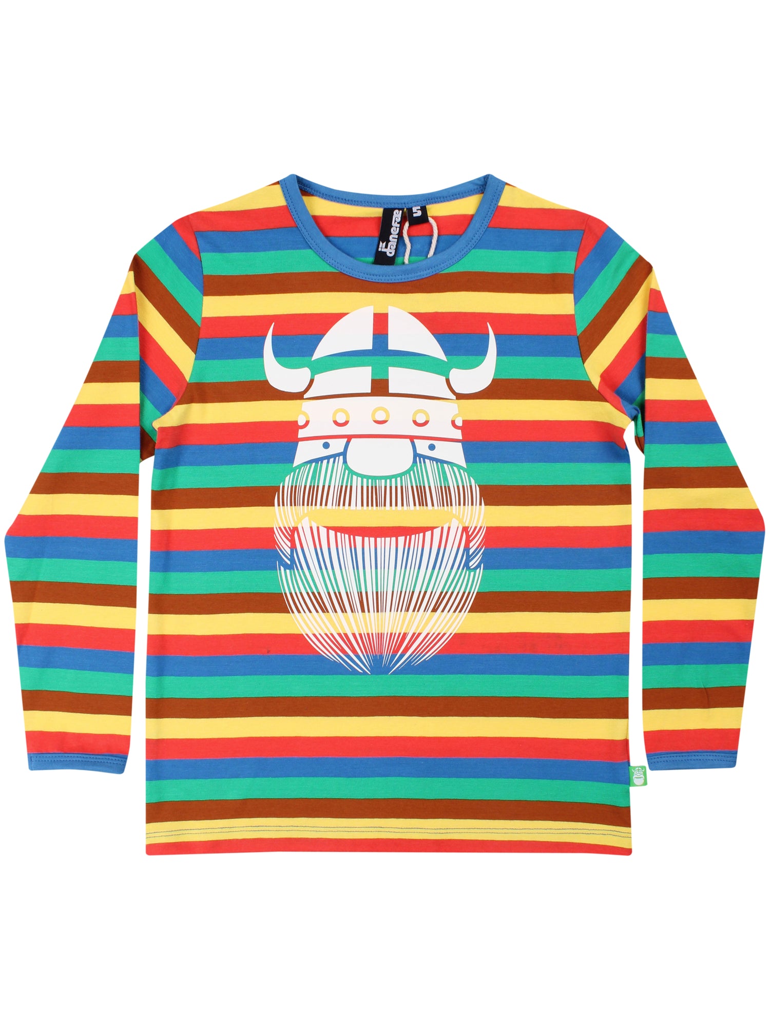 Stribet bluse i bomuld til børn med print af viking