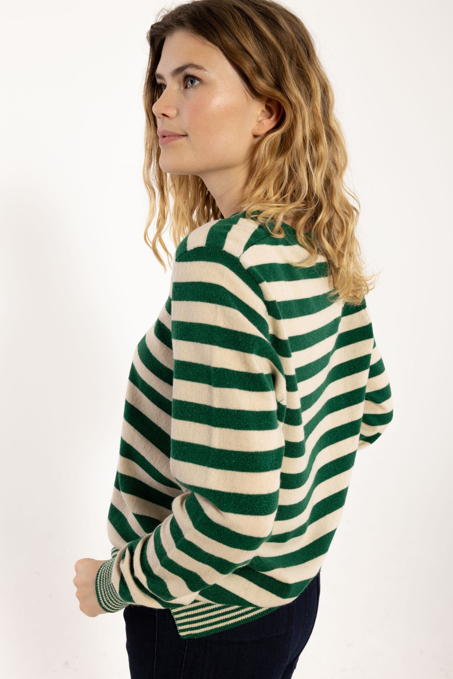 Danenote Merino Wool Glitter Sweater Dark Pine Glitter/Light Beige