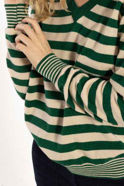 Danenote Merino Wool Glitter Sweater Dark Pine Glitter/Light Beige