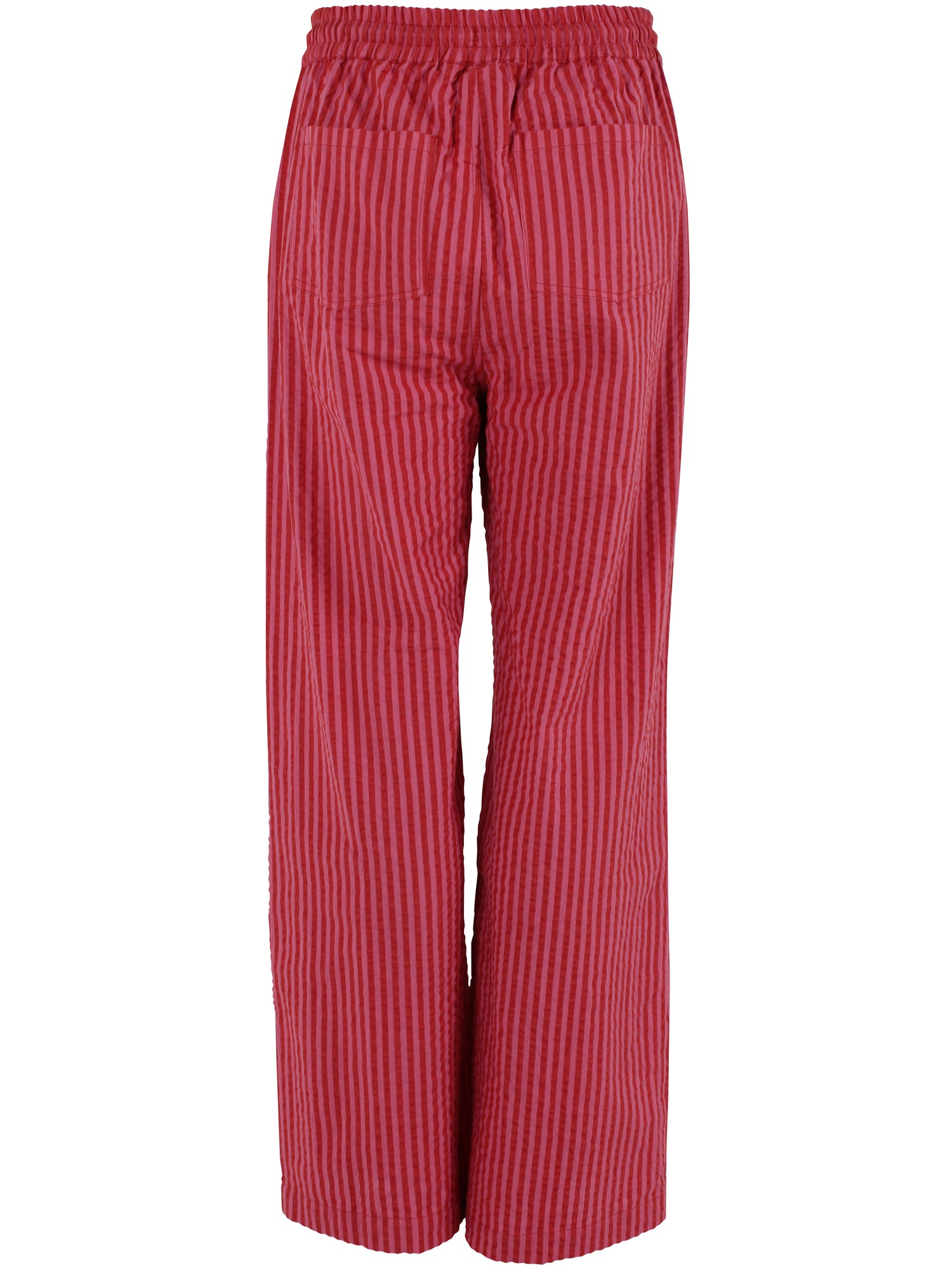 Lækre bæk og bølge bukser med elastik i taljen og røde og lyserøde striber til kvinder