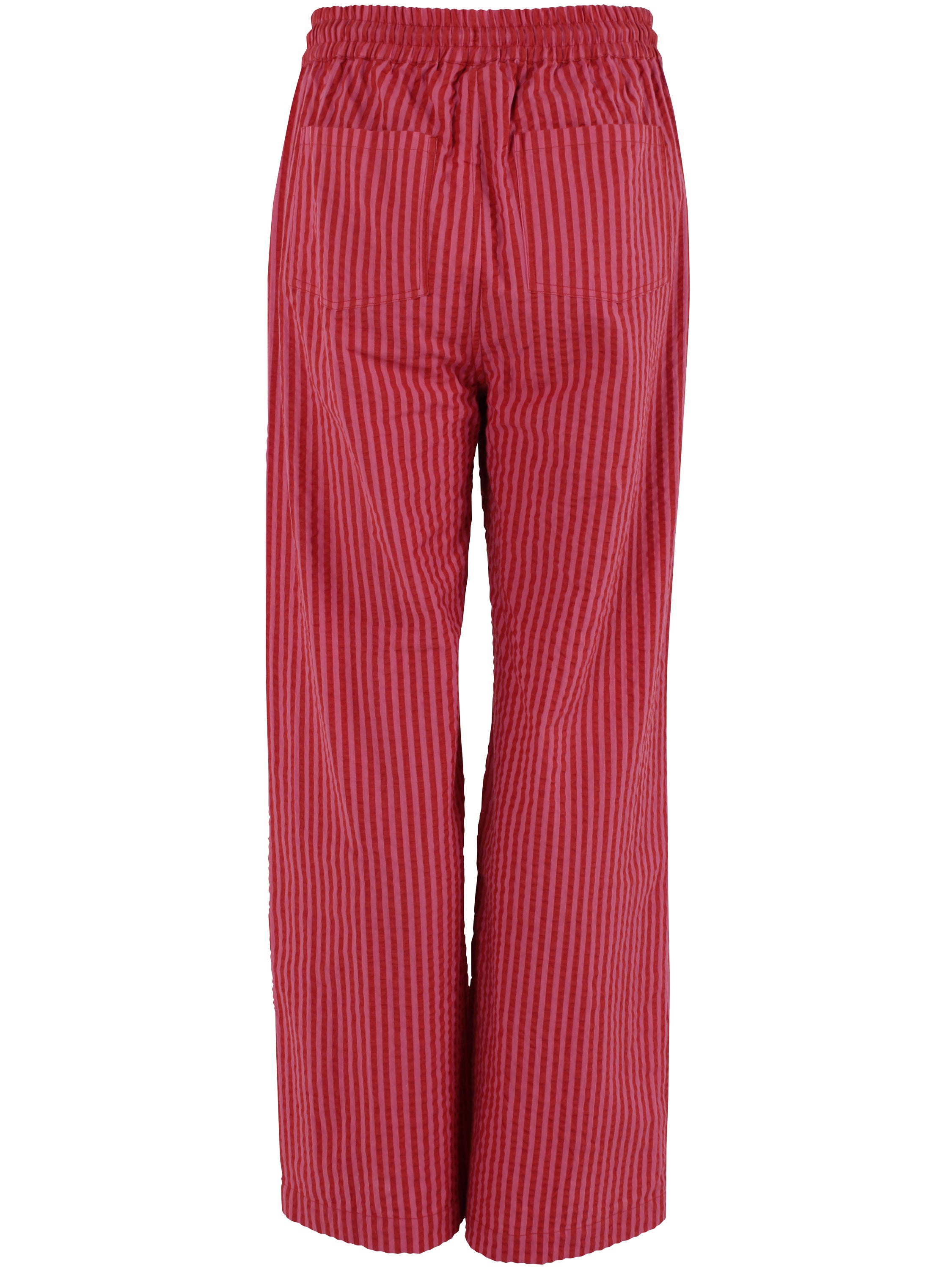 Lækre bæk og bølge bukser med elastik i taljen og røde og lyserøde striber til kvinder