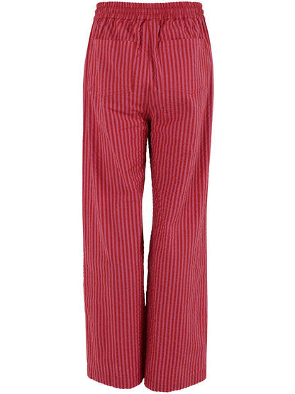 Lækre bæk og bølge bukser med elastik i taljen og røde og lyserøde striber til kvinder