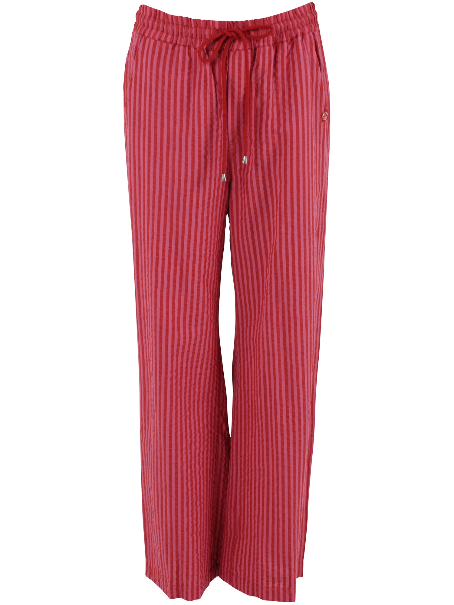 Lækre bæk og bølge bukser med elastik i taljen og røde og lyserøde striber til kvinder