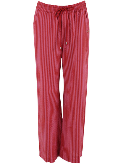 Lækre bæk og bølge bukser med elastik i taljen og røde og lyserøde striber til kvinder