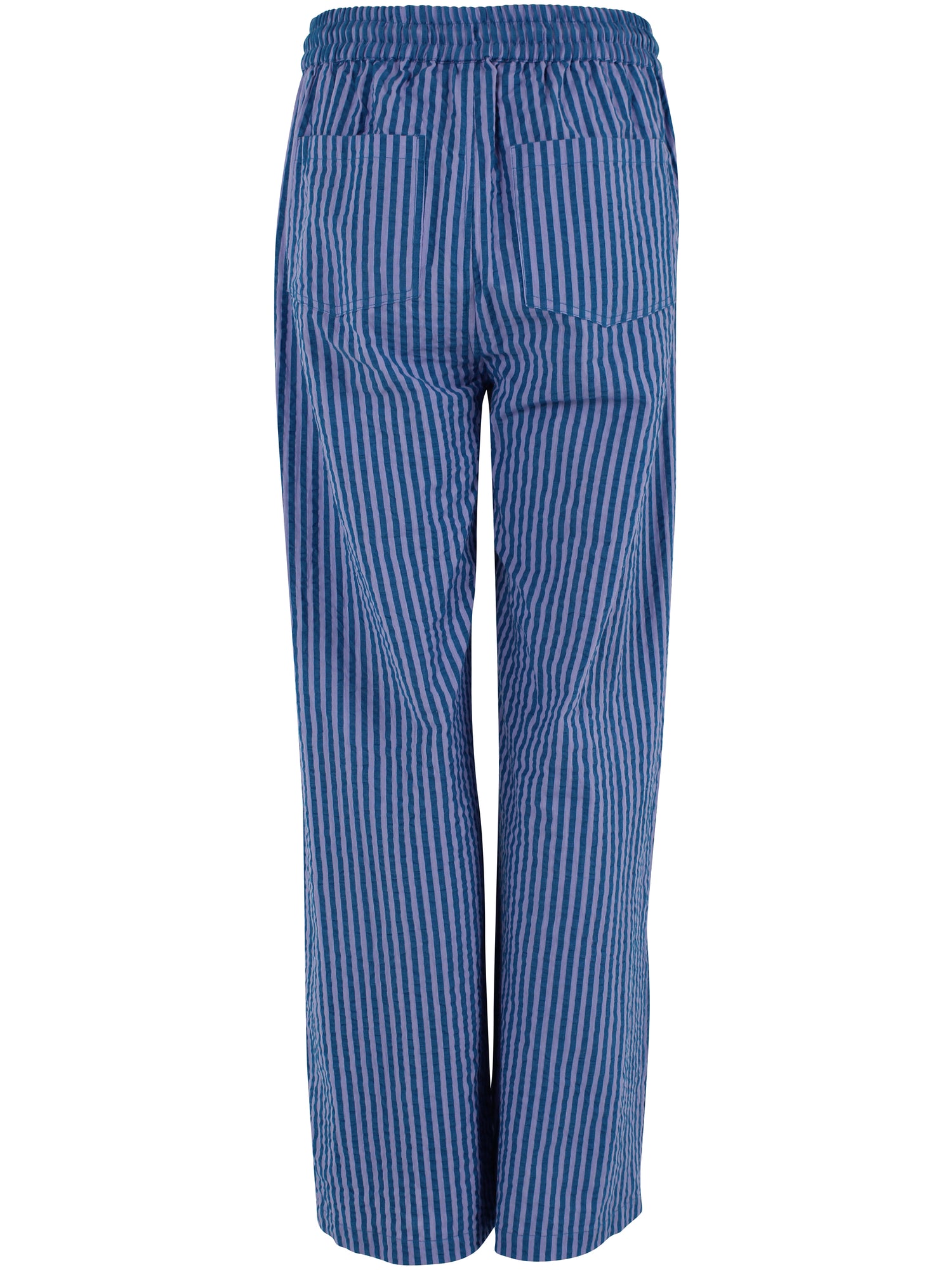 Lækre bæk og bølge bukser med elastik i taljen og blå og lilla striber til kvinder