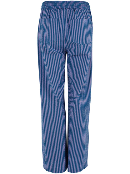 Lækre bæk og bølge bukser med elastik i taljen og blå og lilla striber til kvinder