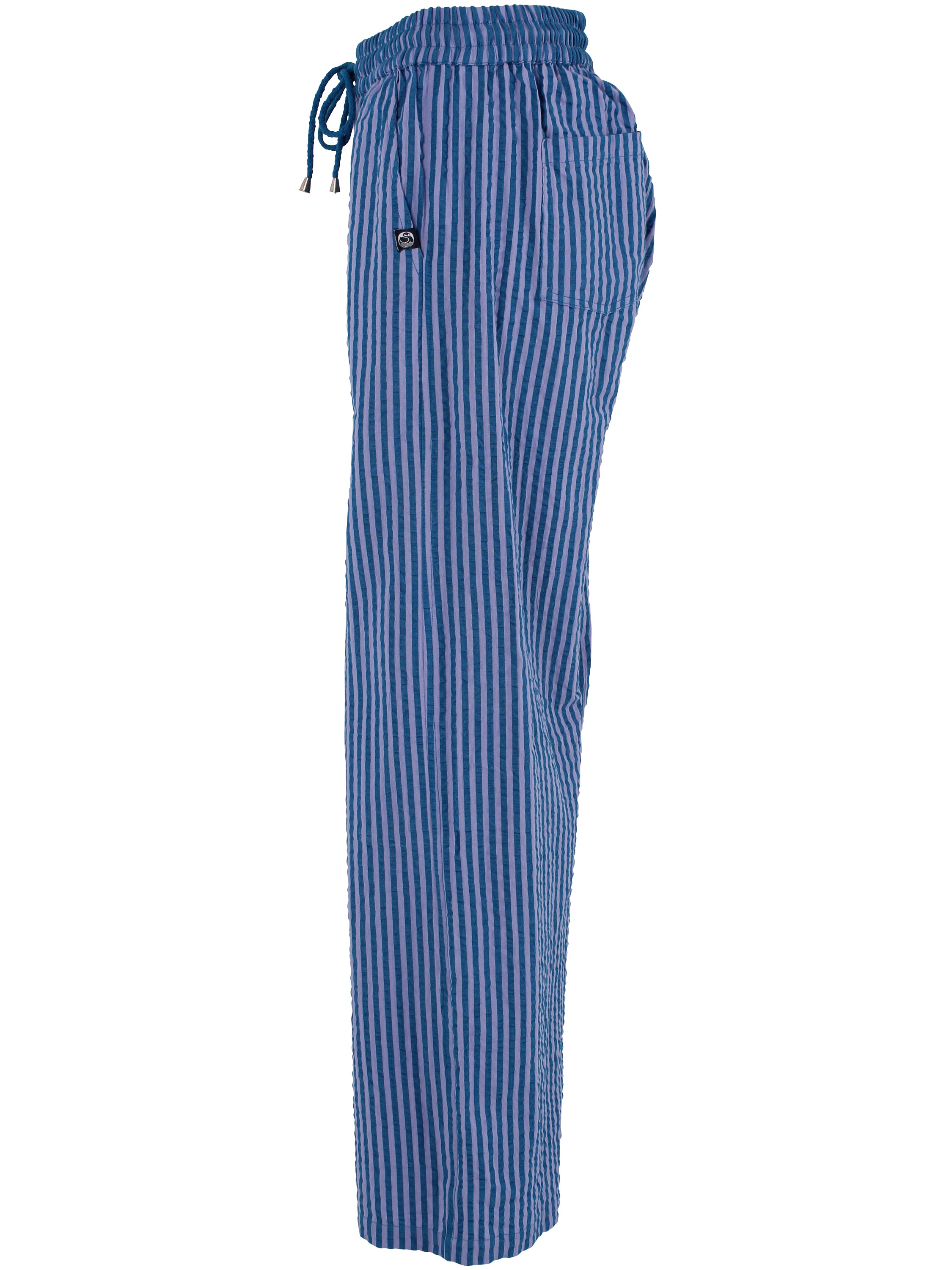 Lækre bæk og bølge bukser med elastik i taljen og blå og lilla striber til kvinder