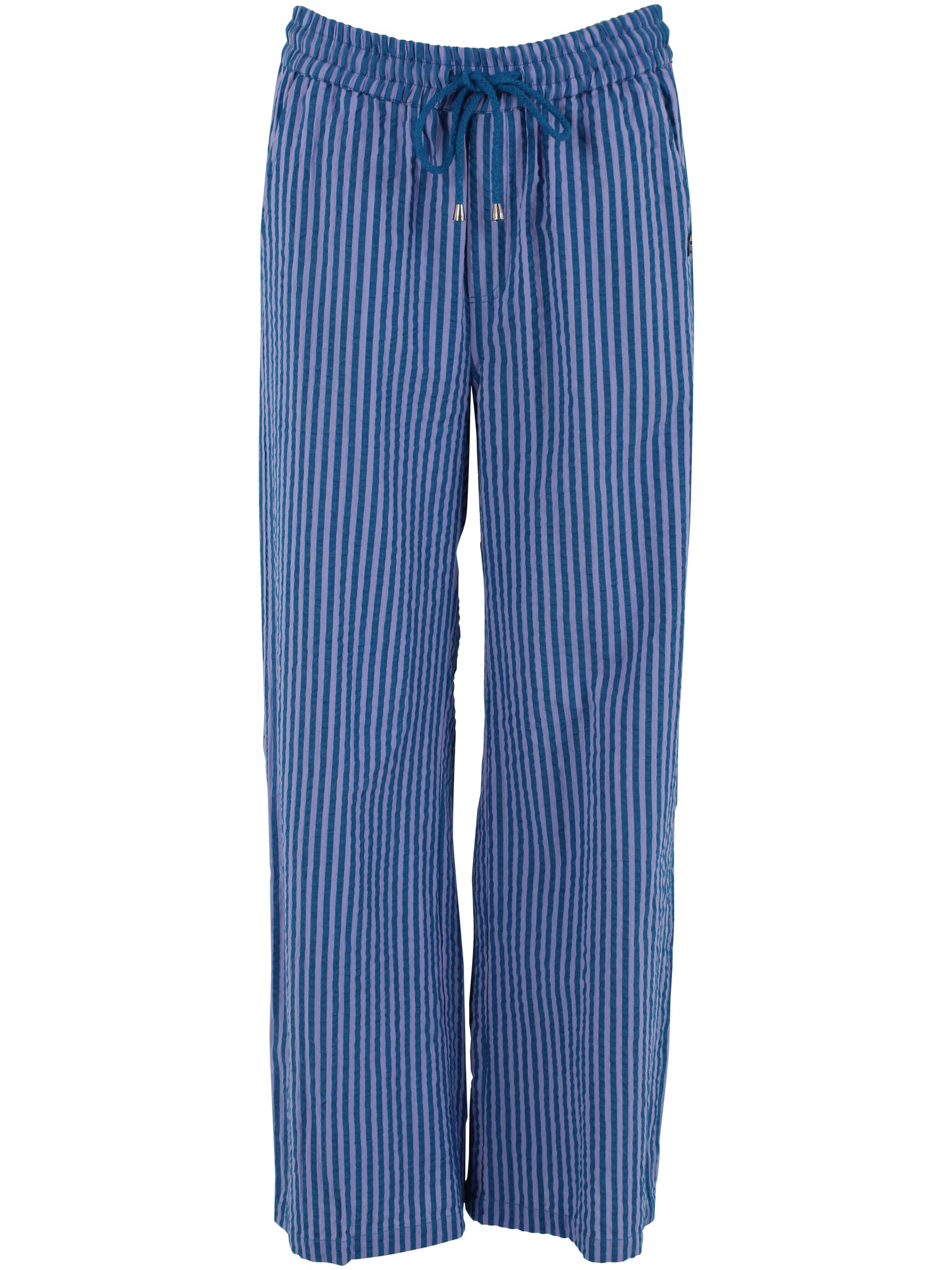 Lækre bæk og bølge bukser med elastik i taljen og blå og lilla striber til kvinder